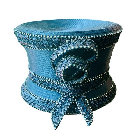 Vintage Swan Hat NY Navy Sequin Bow Church Hat main image 5